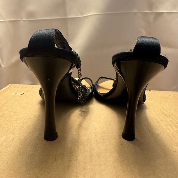 Rare Y2K Giuseppe Zanotti Vicini Black Satin Rhinestone Ankle Strap Heels Italy - Picture 10 of 15